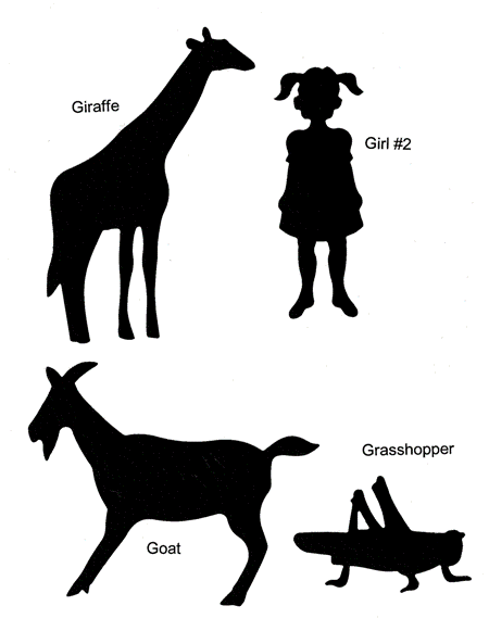 Ellison Die Giraffe, Girl, Goat, Grasshopper