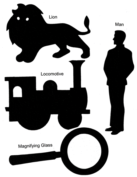 Ellison Die Lion, Locomotive, Magnifying Glass, Man