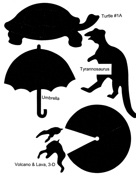 Ellison Die Turtle, Tyrannosaurus, Umbrella, Volcano